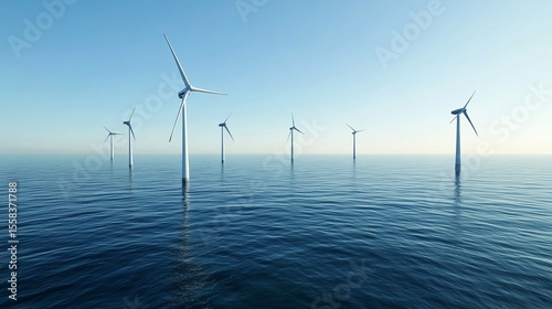 Offshore wind turbines generate clean energy in a calm sea under a clear blue sky (1)