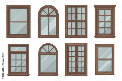 Collection of Brown Wooden Window Frames and Doors