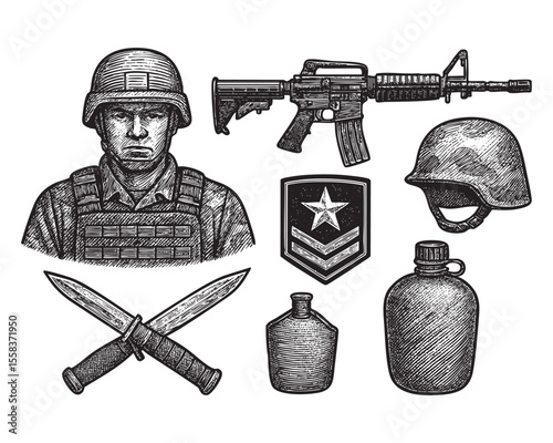 Soldier Equipment and Weapons Vector