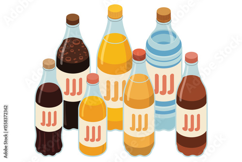 Various Beverage Bottles in Isometric View