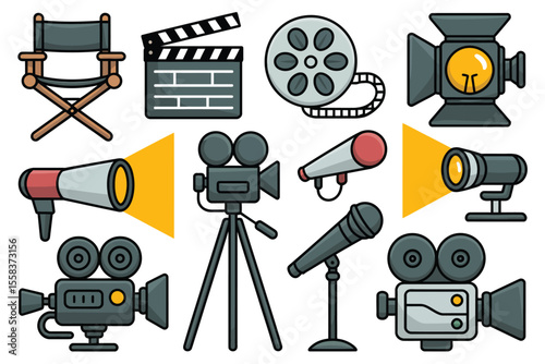 Film Production Equipment Icons Set