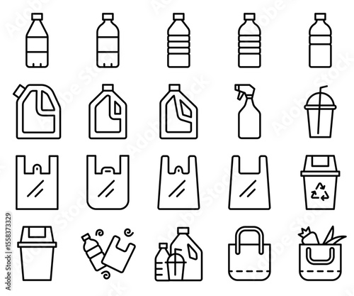 Zero plastic and environmental icon set. outline style
