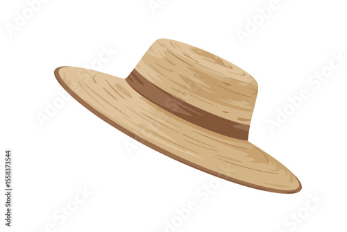 Stylish Beige Straw Sun Hat Illustration