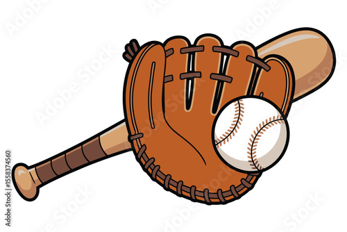 Baseball Glove and Bat with Ball