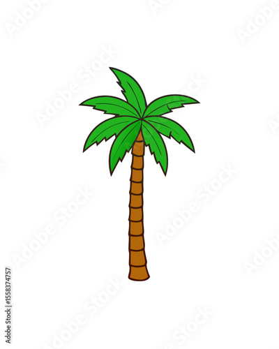 Simple cartoon palm tree with green leaves and brown trunk isolated on black
