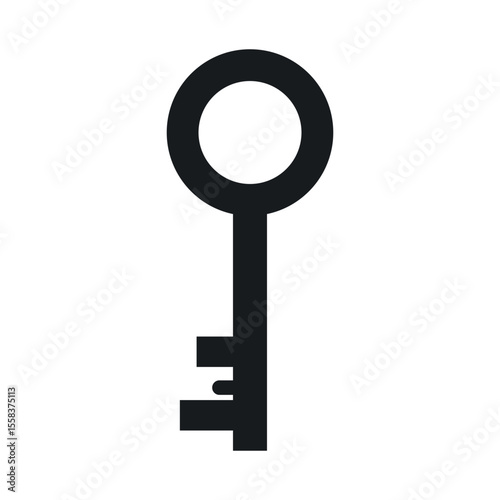 Black key with ring, symbolizing protection, safety, and access, keychain icon for security, vector illustration on white background icon