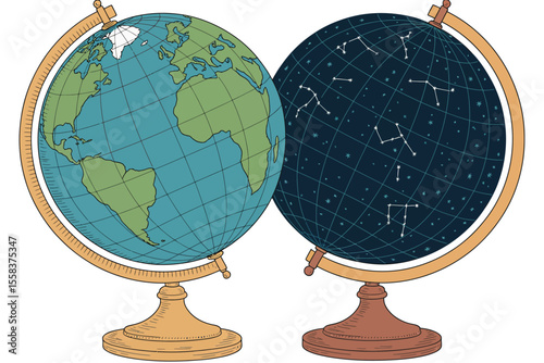 Vintage World Globe and Starry Night Sky Globe