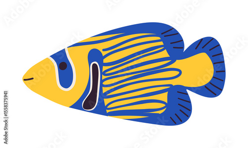Tropical fish vector cartoon icon. Isolated cartoon icon aquarium or sea animals .Vector illustration tropical fish on white background. Hand drawn illustration .