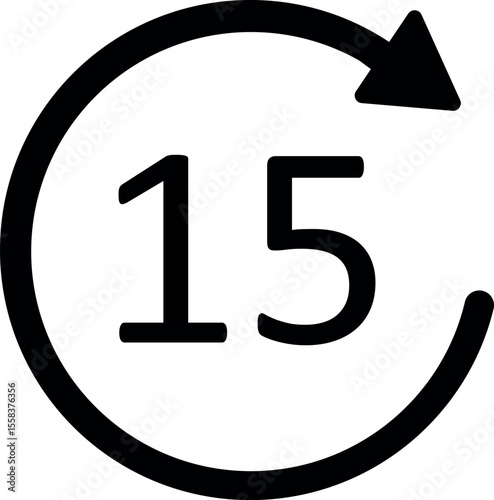 Fast forward 15 seconds icon. Flat vector symbol for media playback, audio skip, or video control interface