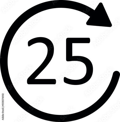 Fast forward 25 seconds icon. Flat vector symbol for audio skip, video playback, or media control function