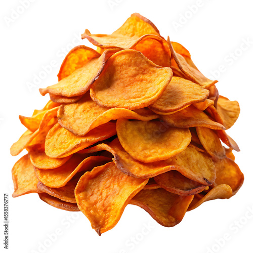 A pile of sweet potato chips isolated on transparent background