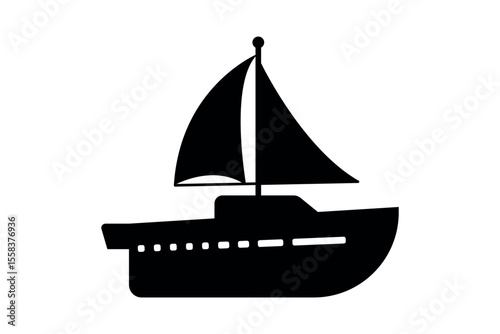 Sailing yacht with sailboat icon, simple and elegant boat design representing luxury travel, marine and nautical exploration icon