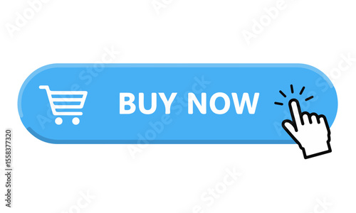 "Buy Now" Button with Shopping Cart and Click Cursor. This universally recognized call-to-action button is ideal for e-commerce and online retail, prompting immediate purchase.