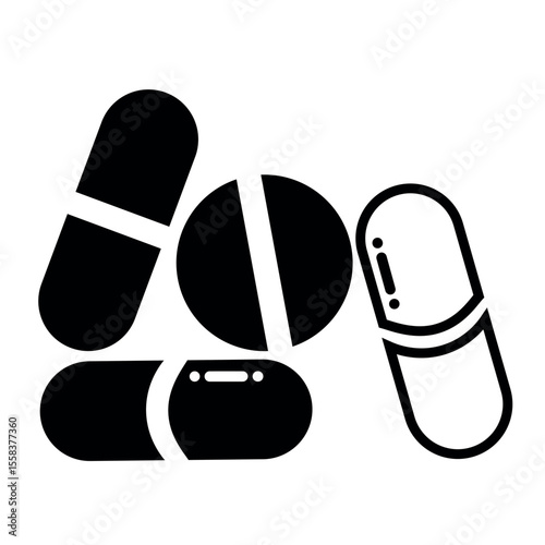 Various pill and tablet icons for medical and health treatment, healthcare solutions and pharmaceuticals, capsule design icon
