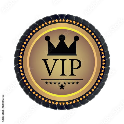 VIP membership badge with crown and stars, symbolizing exclusivity and privilege, luxury club design icon