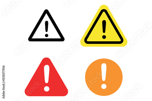 multiple warning signs with caution triangle and alert in yellow and red, danger icon symbols