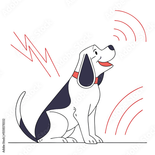 Happy Dog Listening to a Wireless Training Collar in vector art