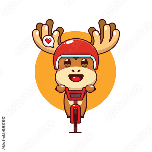 Cute moose mascot cartoon character illustration ride on bicycle