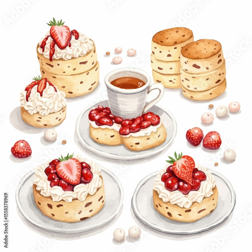 Delicate Stacked Scones with Fresh Strawberries and Whipped Cream.