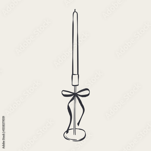 Vintage candle holder in contemporary line art style.
