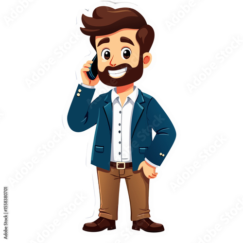 Cartoon Businessman Talking on a Green Phone.
