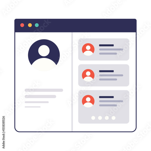 Webpage Interface Showing User Profile and Three Additional Profiles with Data vector