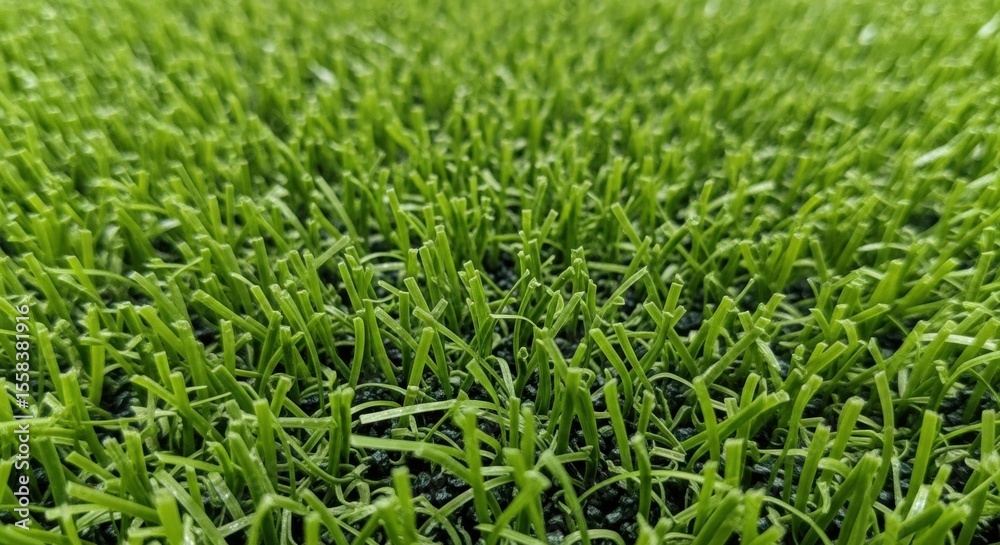 Close-up of vibrant green artificial grass blades Close-up of vibrant green artificial grass blades
