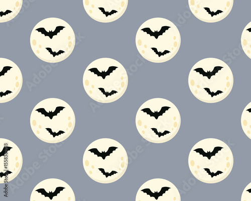 Bats against the moon. Vector pattern. Flat style illustration.