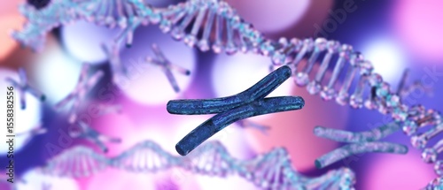 X chromosome and DNA, RNA and medicine, 3D rendering