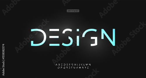 Futuristic geometric alphabet, stylized cutout techno font, robotic typographic symbols for AI branding logo, digital startup lettering headline design, modern UI display text. Vector typeset
