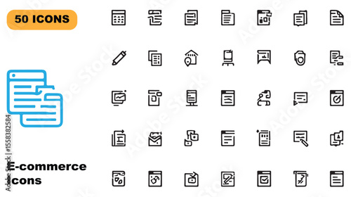 Collection of 50 e-commerce icons representing various online business elements in modern style