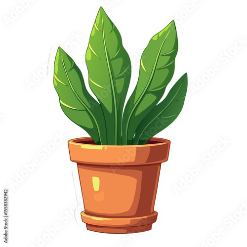 Vibrant Houseplant in Terracotta Pot Detailed Illustration.