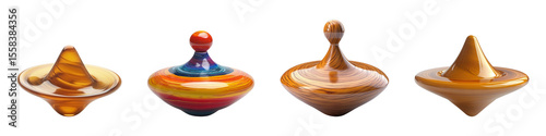 Collection of spinning tops, isolated on a transparent background