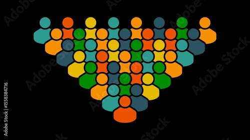 Colorful crowd animation of people group icon on transparent background with alpha channel. Teamwork, social diversity, community concept. Animated diverse society symbol for web, media, presentations