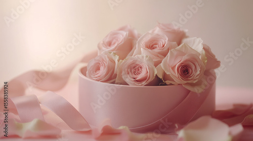 Elegant Gift Box with Delicate Roses and Satin Ribbons