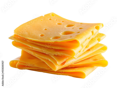 Stack of yellow cheese slices holes dairy product food