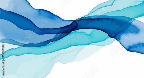 Flowing Blue Watercolor Abstract on White Background

