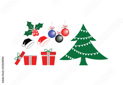 Christmas Tree with Decorations and Holiday Elements Isolated on Transparent Background