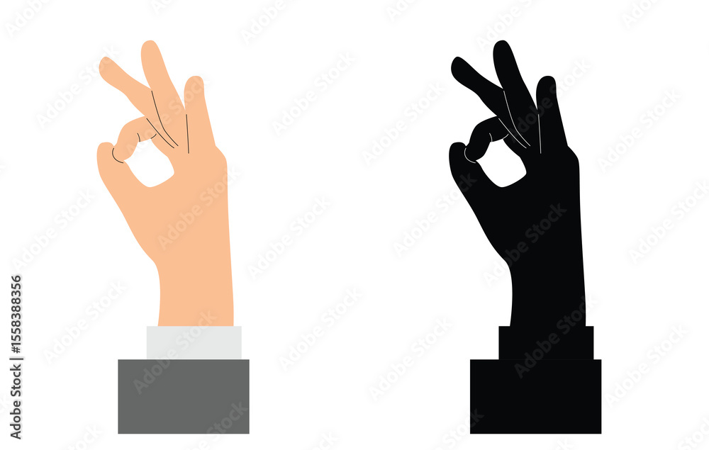 Obraz premium Hand of Business Man Showing OK Sign Isolated on White. Signs and body gestures concept vector art