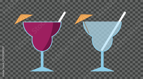 Tropical Cocktail Glass with Umbrella and Straw Isolated on Transparent Background