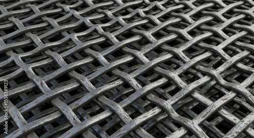 Interwoven metallic mesh pattern with rusty details in close-up view