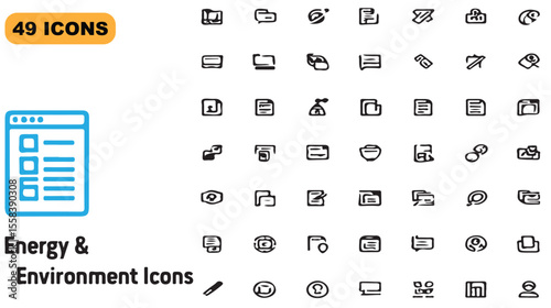 Collection of forty nine hand drawn energy and environment themed icon set for ui design