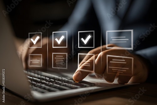 Person completing online checklist on laptop