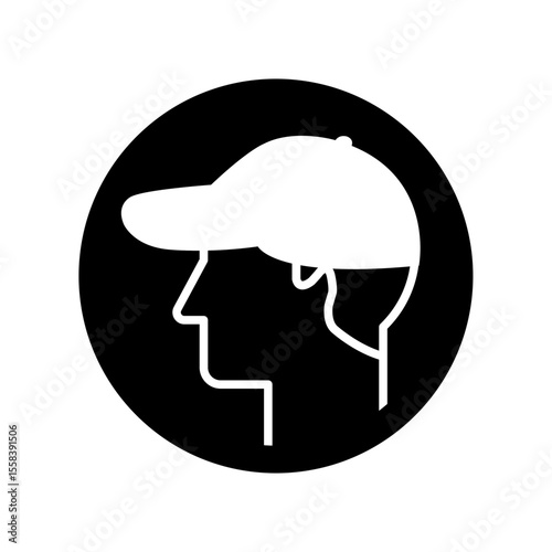 mandatory safety signs_cap required_symbol and pictogram only_black and white edition_round shapes
