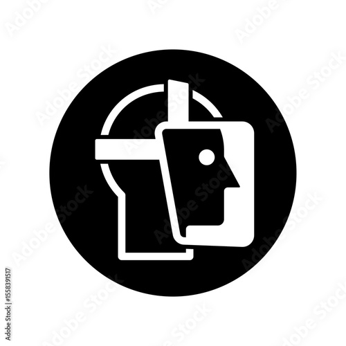 mandatory safety signs_face shield must be worn_symbol and pictogram only_black and white edition_round shapes
