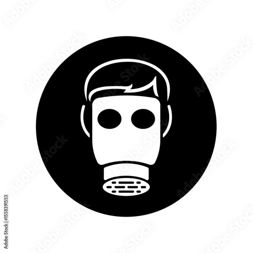 mandatory safety signs_fullface respiratory must be worn_symbol and pictogram only_black and white edition_round shapes
