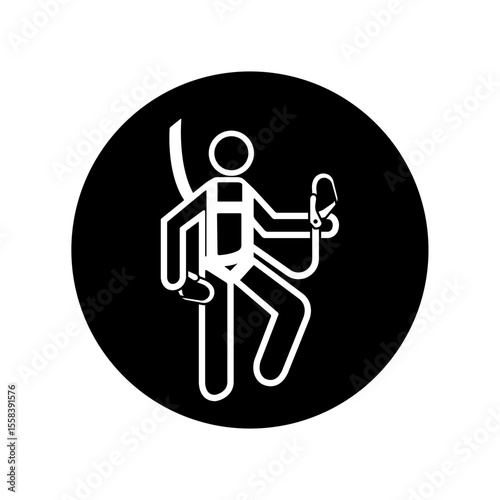 mandatory safety signs_safety harness must be worn_symbol and pictogram only_black and white edition_round shapes
