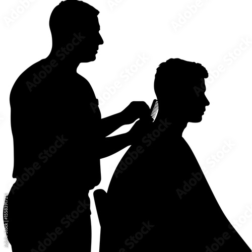 Silhouette of barber combing client's hair, modern grooming style focus