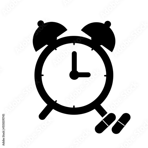 Clock icon with supplement capsules, health routine schedule