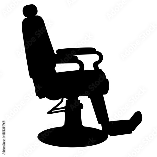 Silhouette of barbershop chair with high back and footrest on white background, grooming elegance